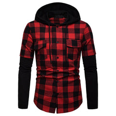 Stylish Men's Plaids Shirt Patchwork Button Hoodie