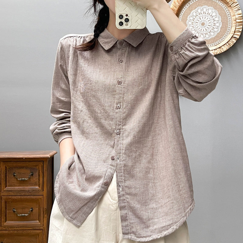 Korean Style Striped Print Women's Long-sleeved Basic Shirt