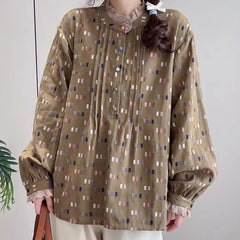 Japanese Style Lace Collar Pastoral Floral Print Shirt