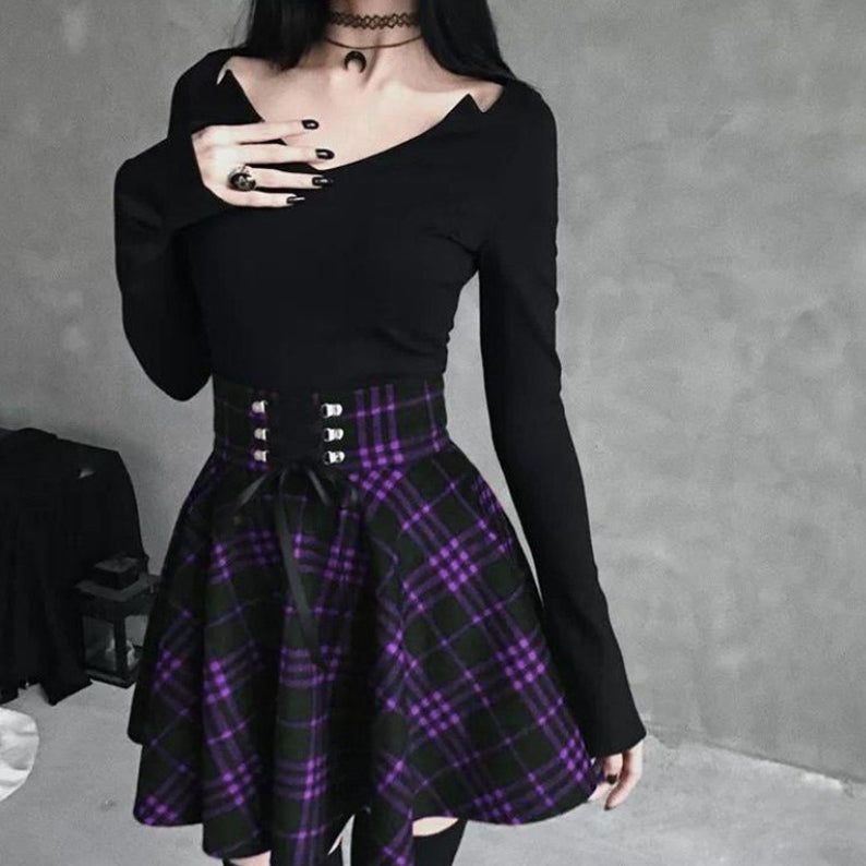 Casual Girls' Plaid Irregular Ribbon Waist Slim Skirt