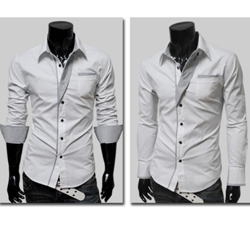 Men's Lapel Long-sleeved Solid Color Slim Shirt