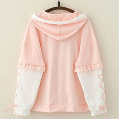 Cute Strawberry Embroidered Drawstring Hoodie