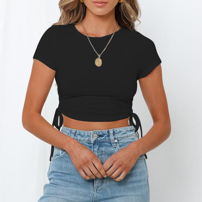 Sexy Women's Straps Round Neck Short Sleeve Crop Top