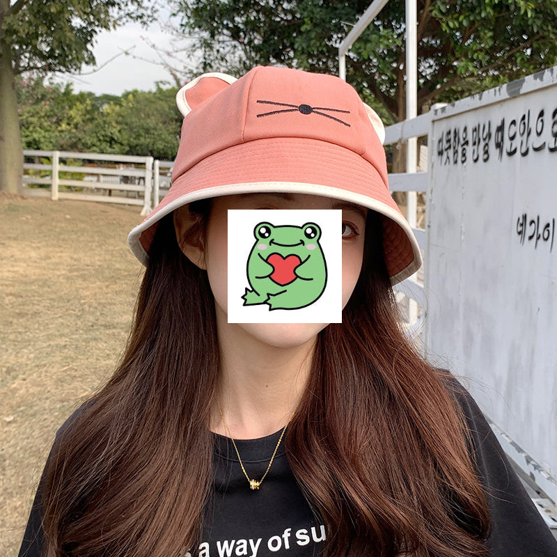 Cute Girls Cat Ears Embroidery Bucket Hat