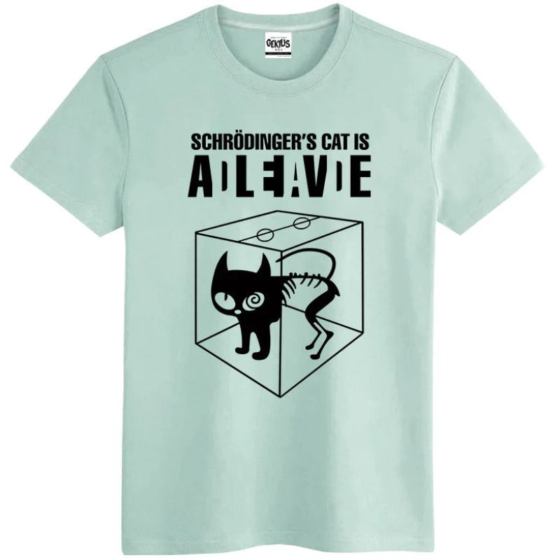 Schrodinger's Cat Geek Physical Quantum Mechanics Cotton T-shirt