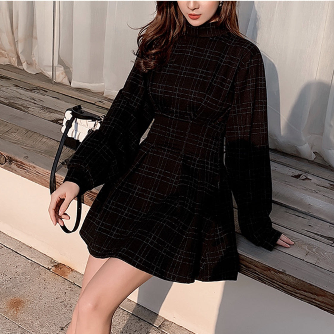 Retro Elegant Women's Plaid Tighten Waist Dress