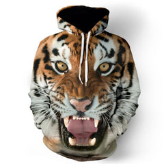 Unisex 3D Wolf Tiger Animal Print Pocket Pullover Hoodie