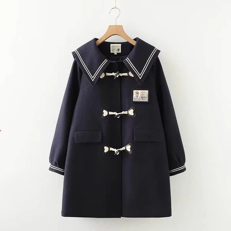 Bear Badge Embroidered Collar Thick Coat