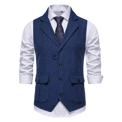 British Style Retro Men's Tweed Suit Lapel Vest