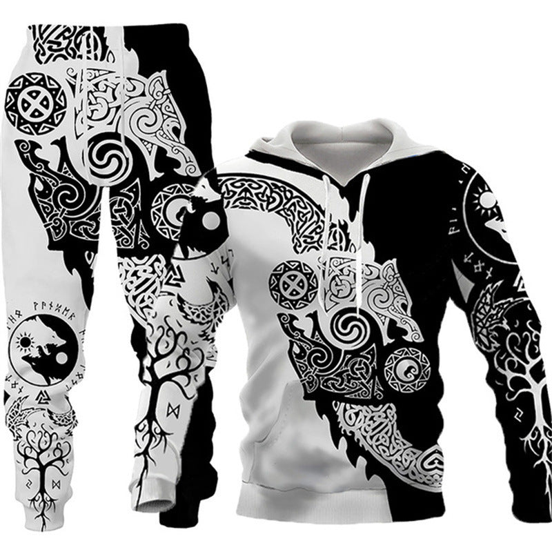 Trendy Men's 3D Animal Print Pullover Hoodie With Pants