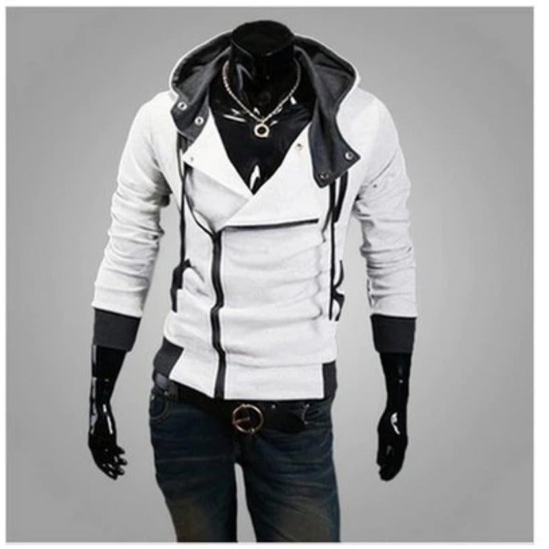 Trendy Men's Slim Solid Color Inclined Zip Up Pullover Hoodie