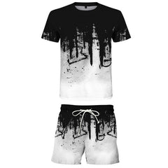 Men's 3D Ink Printed Leisure T-shirt and Shorts Co-ords