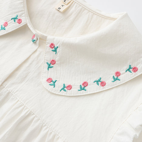 Japanese Style Doll Collar Floral Embroidered Shirt