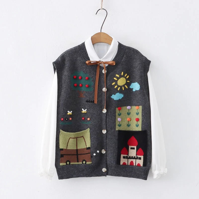 Cute Bees Car Knitted Vest With Shirt