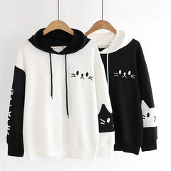 Sweet Japanese Style Cat Embroidered Hoodie