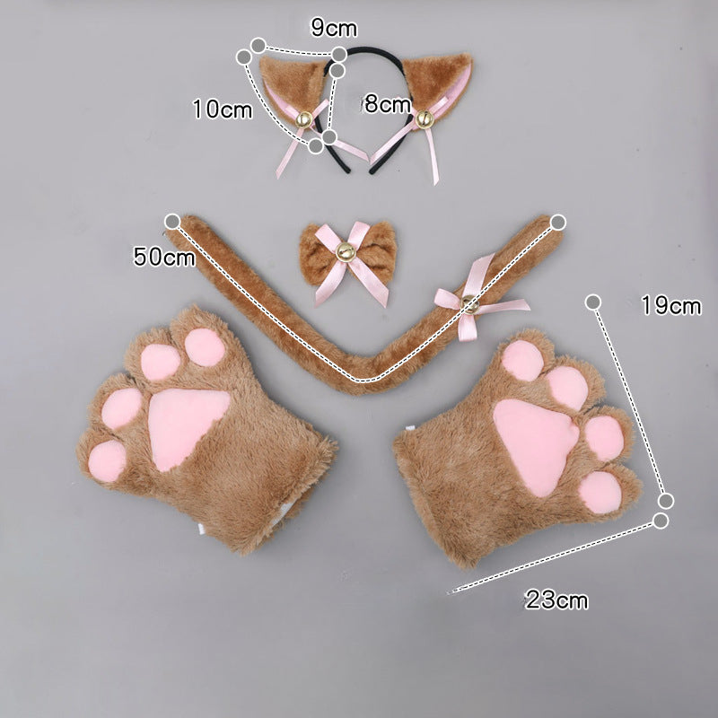 Cute Plush Cat Paw Bow Tie Ears Tail Cosplay Headband Set