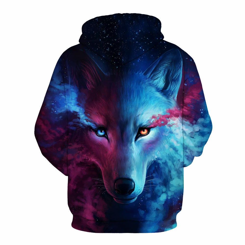 Chic Ice and Fire Wolf Digital Printed Hoodie