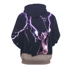 Unisex Lightning Cat Digital Print Loose Hoodie