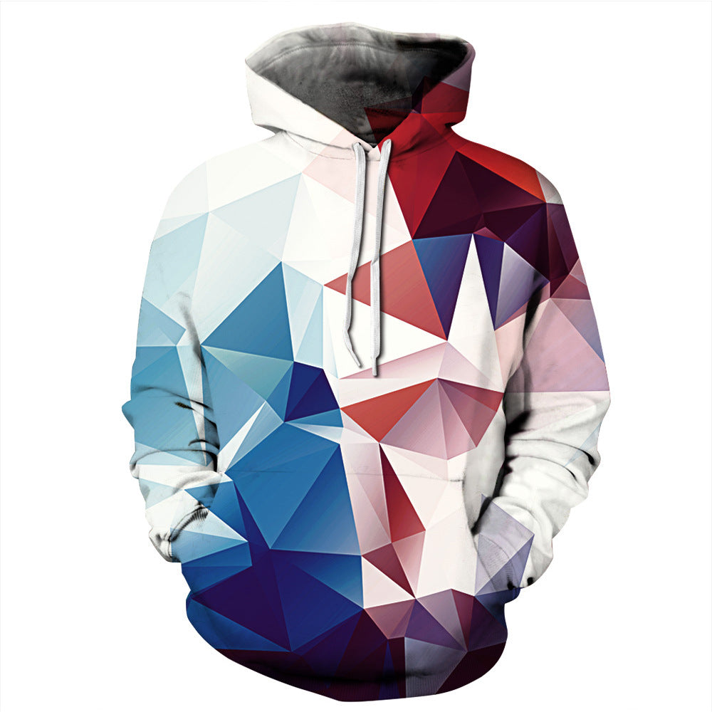 Casual Rhombic Digital Printed Long Sleeved Hoodie