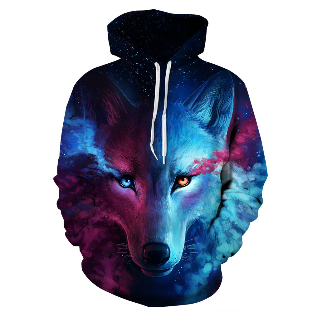 Chic Ice and Fire Wolf Digital Printed Hoodie