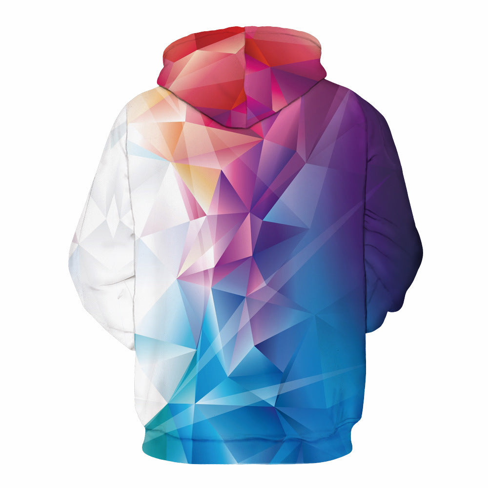 Casual Rhombic Digital Printed Long Sleeved Hoodie