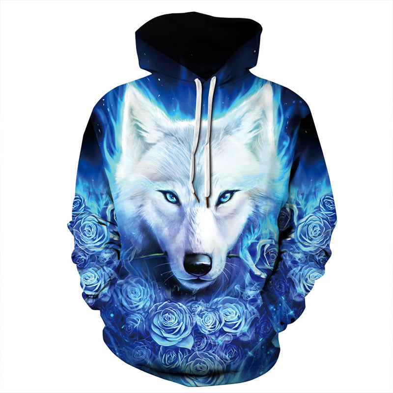 Chic Ice and Fire Wolf Digital Printed Hoodie