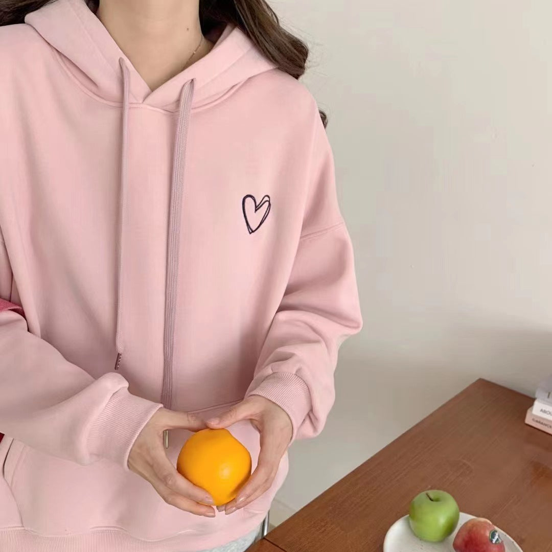 Sweet Women's Heart Embroidered Thickened Hoodie