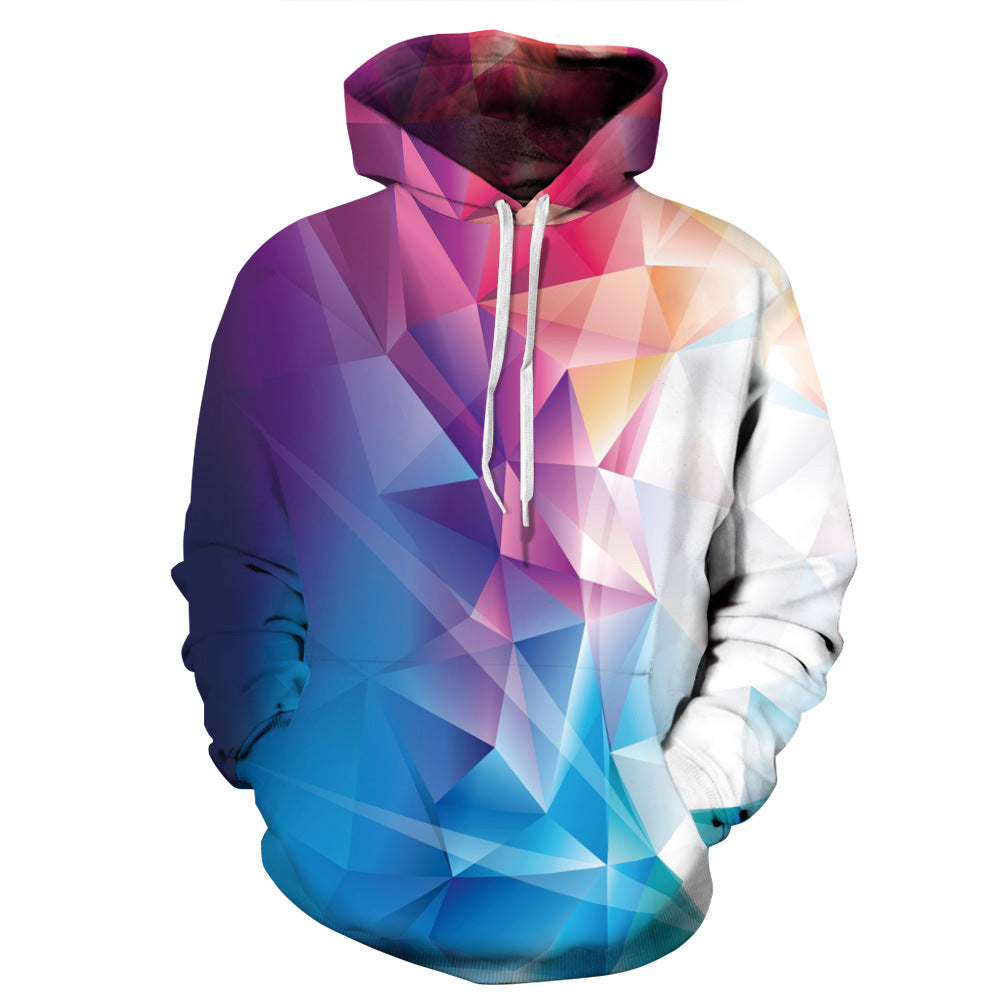 Casual Rhombic Digital Printed Long Sleeved Hoodie