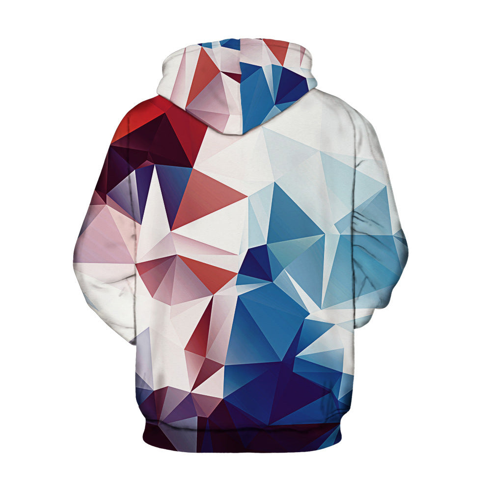 Casual Rhombic Digital Printed Long Sleeved Hoodie