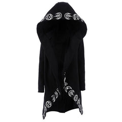 Women's Gothic Punk Style Moon Pattern Hooded Long Coat