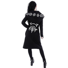 Women's Gothic Punk Style Moon Pattern Hooded Long Coat