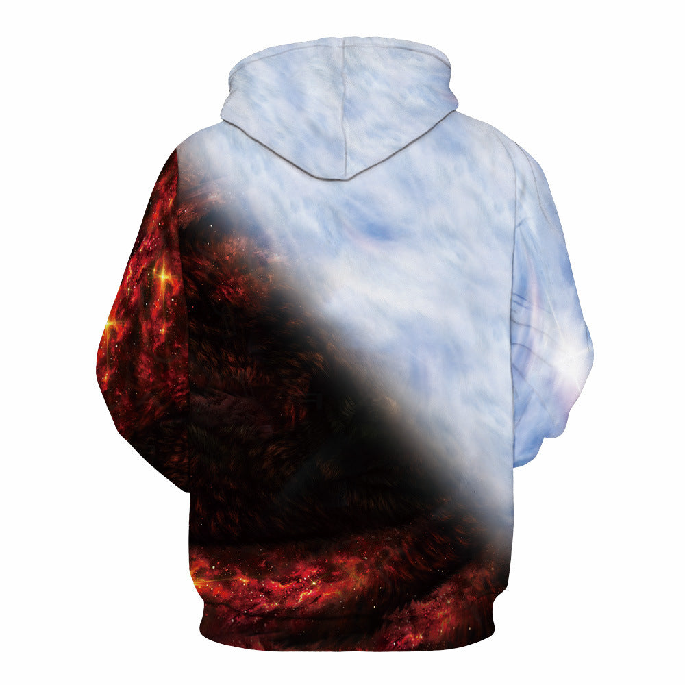 Chic Ice and Fire Wolf Digital Printed Hoodie