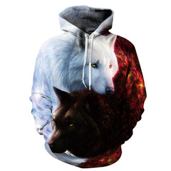 Chic Ice and Fire Wolf Digital Printed Hoodie