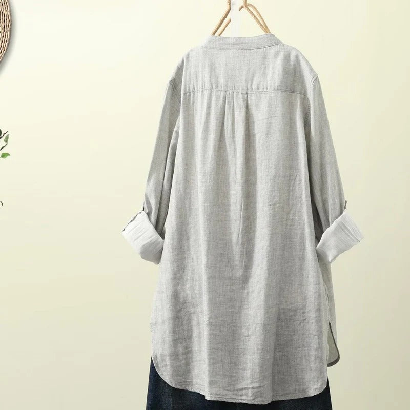 Japanese Retro Women Mid Length Thin Shirt