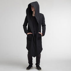 Men's Solid Color Fleece Cardigan Hooded Long Coat