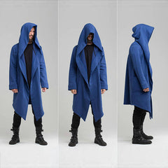 Men's Solid Color Fleece Cardigan Hooded Long Coat