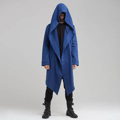 Men's Solid Color Fleece Cardigan Hooded Long Coat