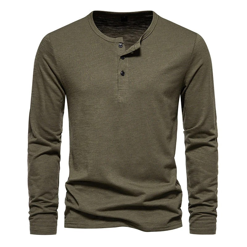 Plain Color Men's Henry Neck Long sleeve T-shirt