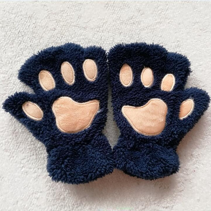 Half-fingered Cartoon Bear Cat Paws Fluff Gloves