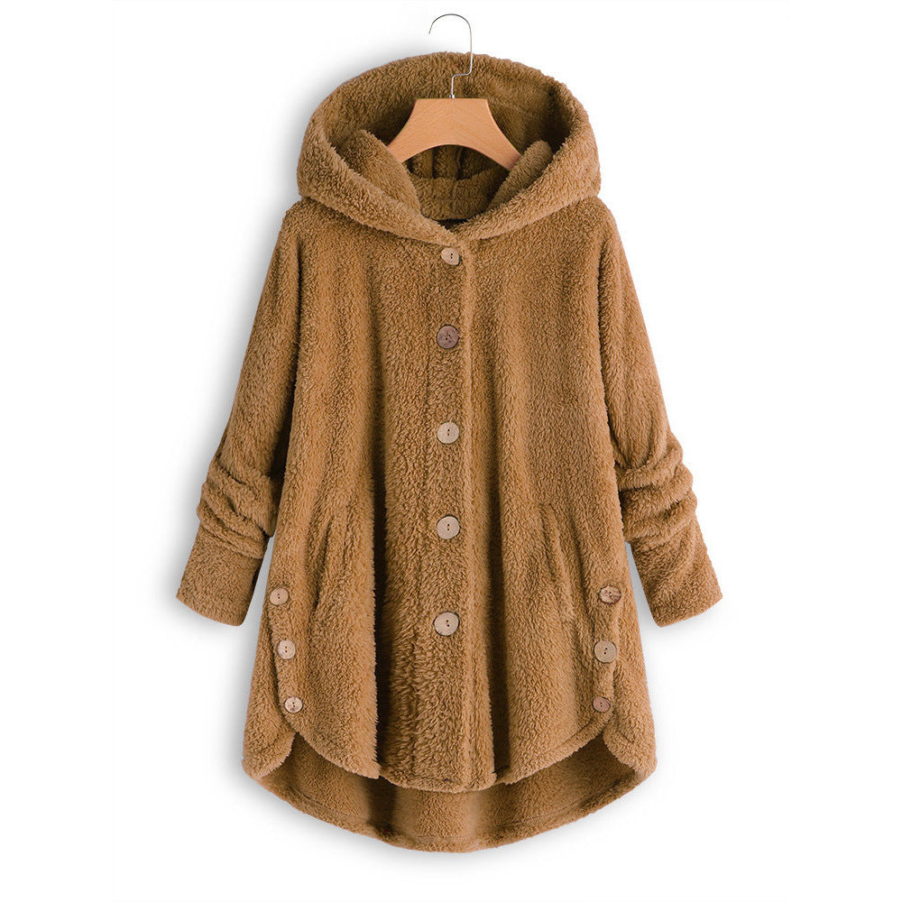 Women's Button Up Plush Irregular Solid Color Coat