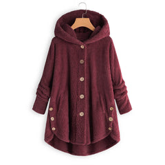 Women's Button Up Plush Irregular Solid Color Coat