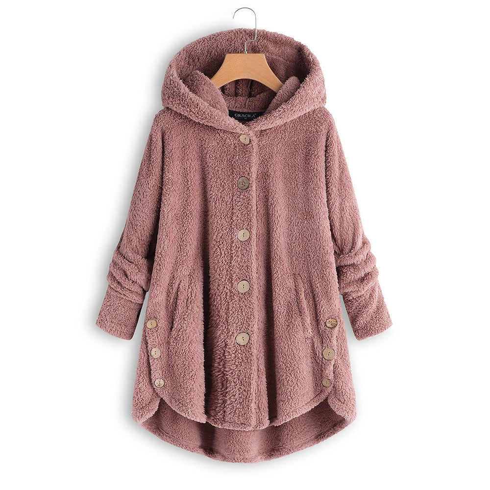 Women's Button Up Plush Irregular Solid Color Coat