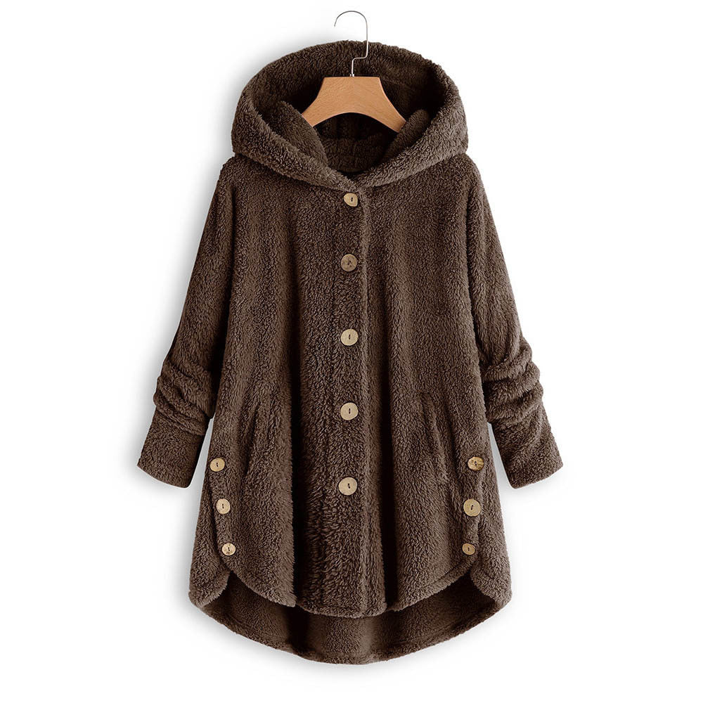 Women's Button Up Plush Irregular Solid Color Coat