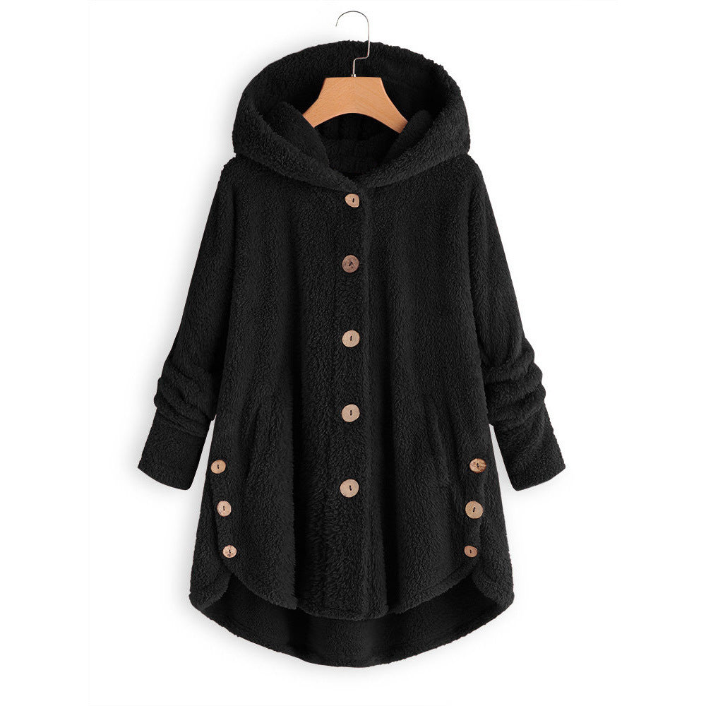 Women's Button Up Plush Irregular Solid Color Coat