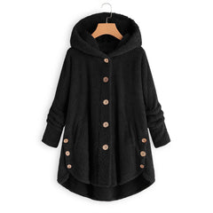 Women's Button Up Plush Irregular Solid Color Coat