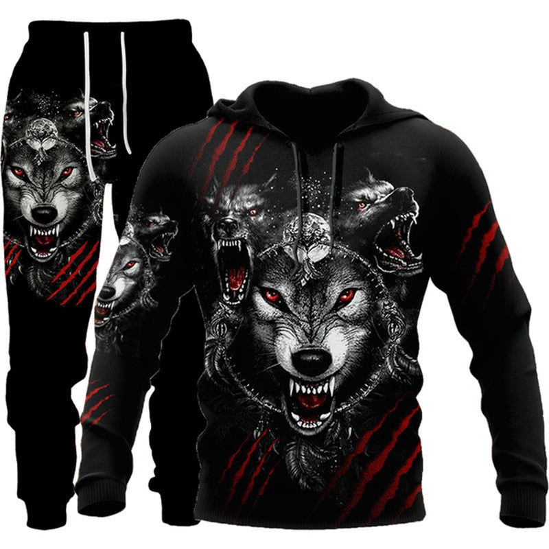 Trendy Men's 3D Animal Print Pullover Hoodie With Pants