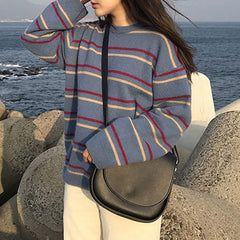 Chic Women's Striped Round Neck Pullover Sweater