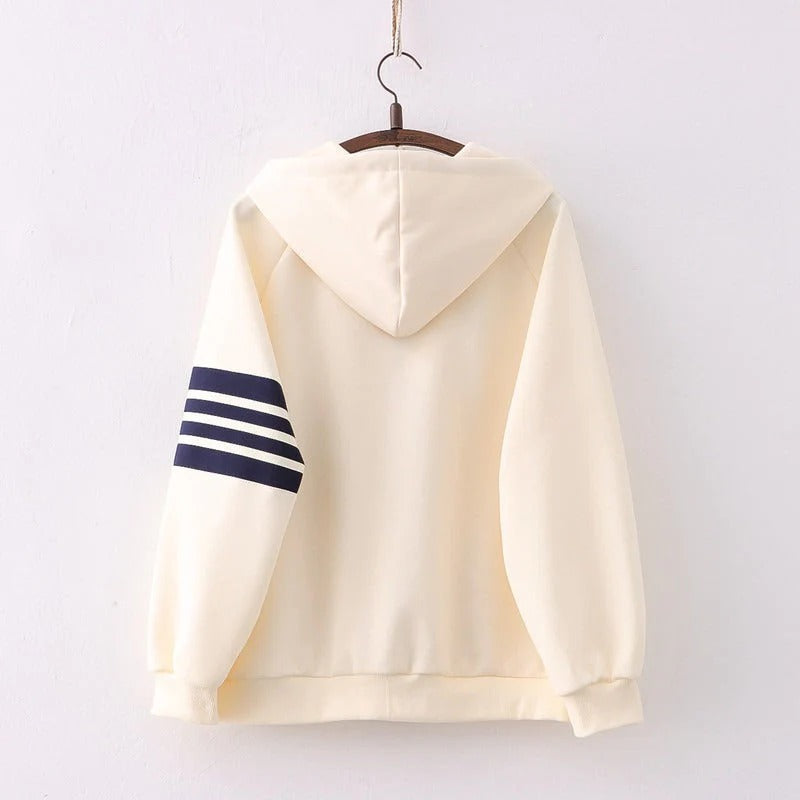 Korean Fashion Cartoon Cat Print Stripes Hooded Coat