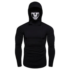 Men's Fitness Ninja Skull Mask Hooded Long Sleeve Shirt