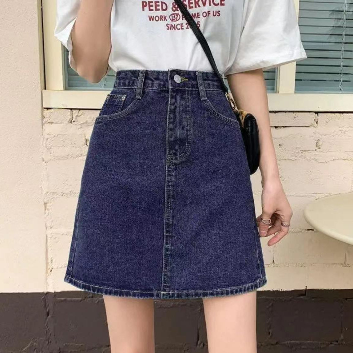 Retro Style High Waisted Blue Denim Short Skirt